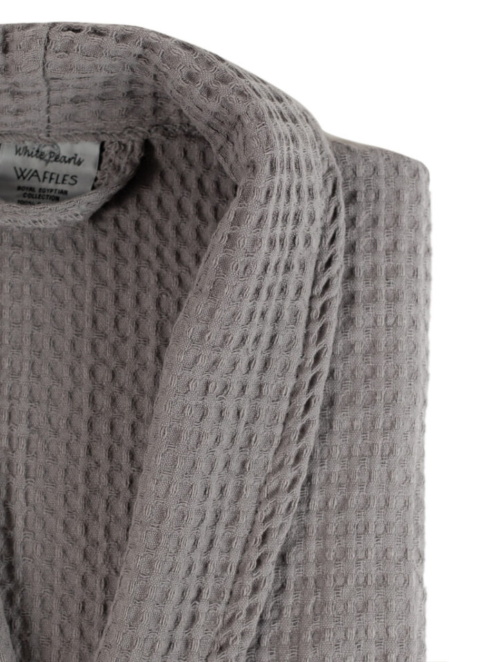 WAFFLES_shawl_collar_bathrobe_grey-2__59458 100% Cotton Lightweight Waffle Dressing Gown