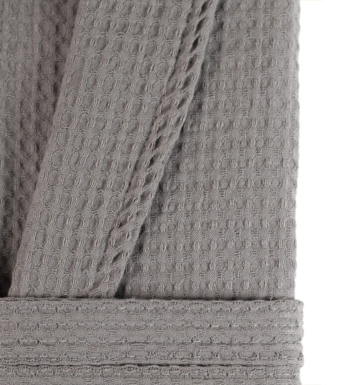 WAFFLES_shawl_collar_bathrobe_grey-3__08795 100% Cotton Lightweight Waffle Dressing Gown