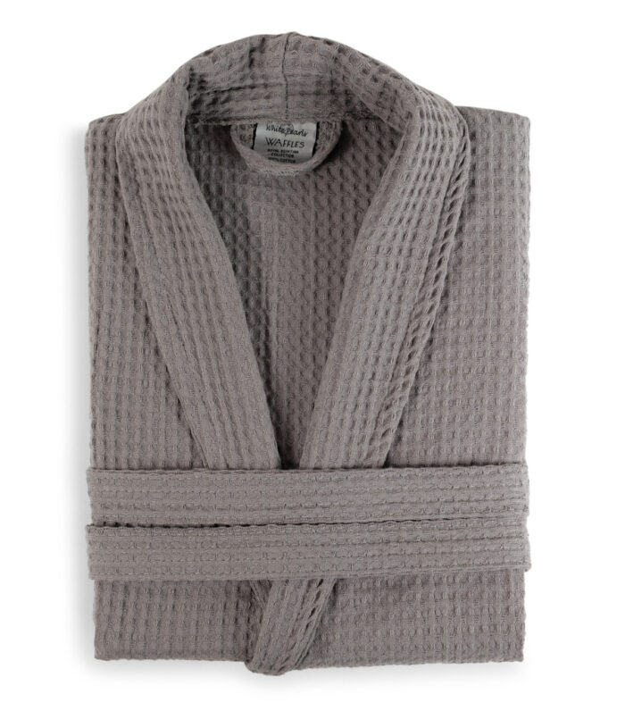 WAFFLES_shawl_collar_bathrobe_grey-4__74227 100% Cotton Lightweight Waffle Dressing Gown