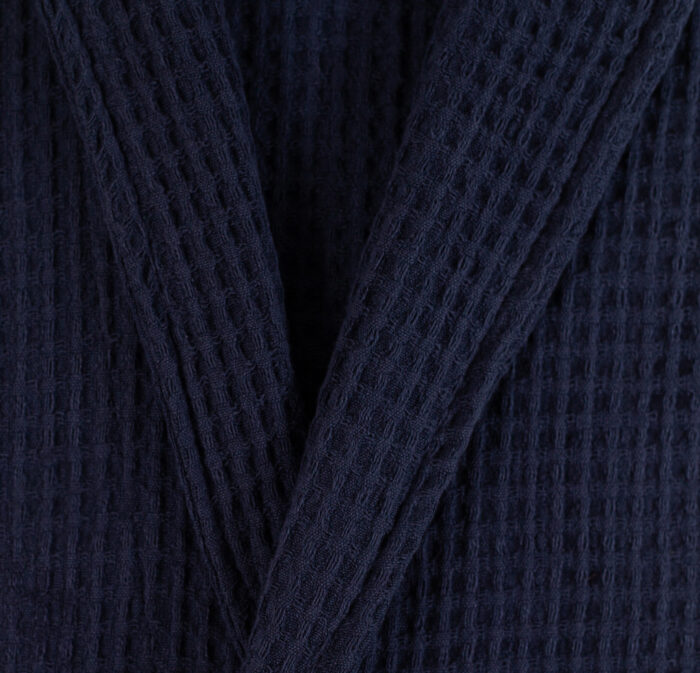 WAFFLES_shawl_collar_bathrobe_navy__87277 100% Cotton Lightweight Waffle Dressing Gown