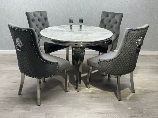 Round Grey & Silver Dining Table