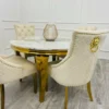 Round Marble Dining Table Cream and Gold