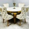 Round Marble Dining Table Cream and Gold