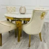 Round Marble Dining Table Cream and Gold