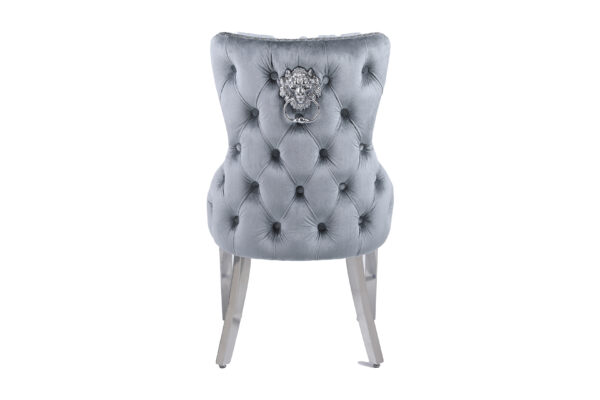 Victoria Grey Silver Lion Knocker Dining Chair Set of 2