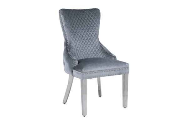 Victoria Grey Silver Lion Knocker Dining Chair Set of 2