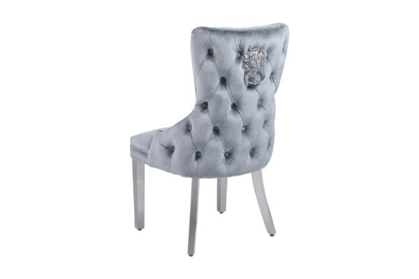 Victoria Grey Silver Lion Knocker Dining Chair Set of 2