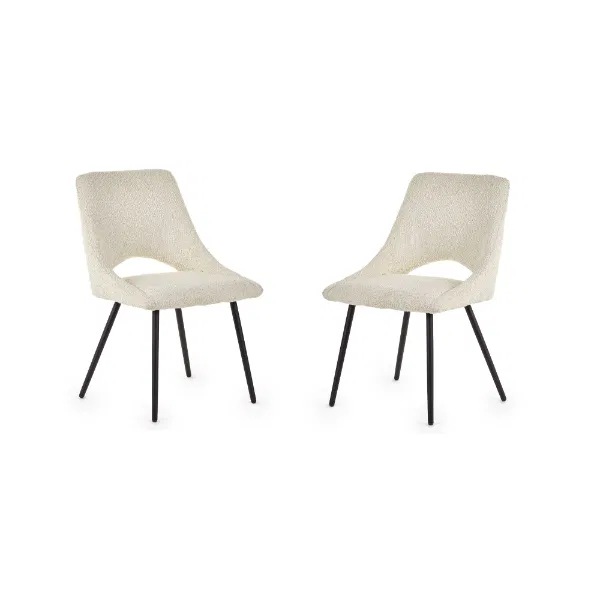 Set Of 2 Iris Boucle Dining Chairs Ivory
