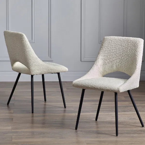 Set Of 2 Iris Boucle Dining Chairs Ivory