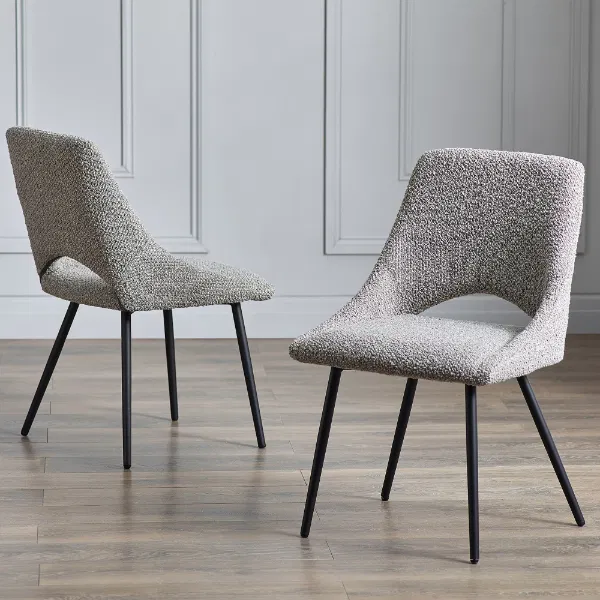 Set Of 2 Iris Boucle Dining Chairs Grey