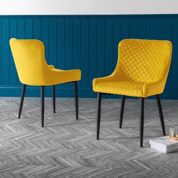 Set Of 2 Luxe Dining Chairs Yellow