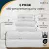 2 Pieces Bath Towels Set 650 GSM 100% Cotton Luxuriously Soft & Super Absorbent White