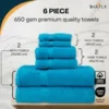 6 Pieces Face Towels Set 650 GSM 100% Cotton Luxuriously Soft & Super Absorbent Colour Ocean Blue/Azul/Blue/Aqua