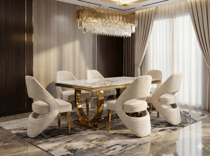 Arianna White and Gold Dining Table 160cm
