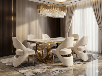 Arianna White and Gold Dining Table 180cm