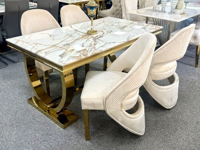 Arianna White and Gold Dining Table 160cm