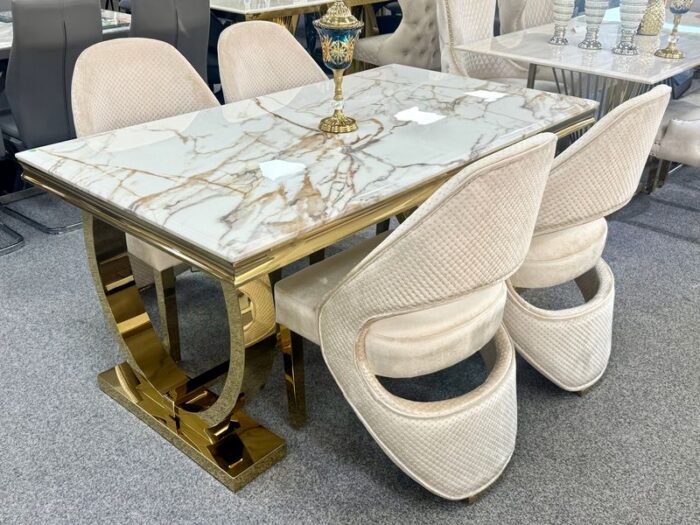 Arianna White and Gold Dining Table 180cm