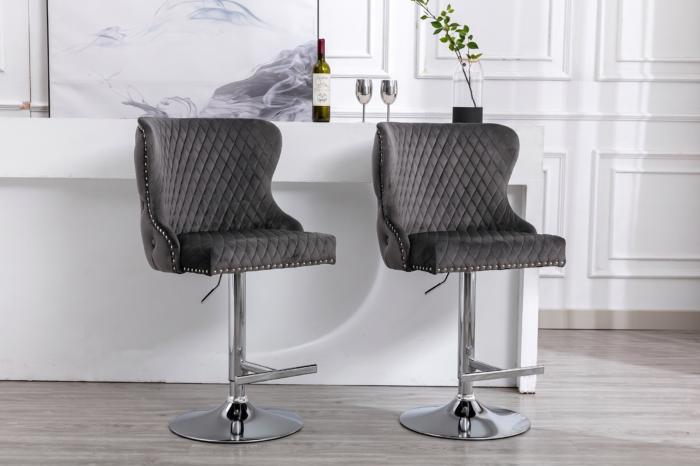 Valentino Grey Velvet Bar Stool