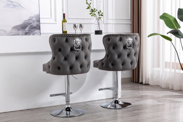 Valentino Grey Velvet Bar Stool