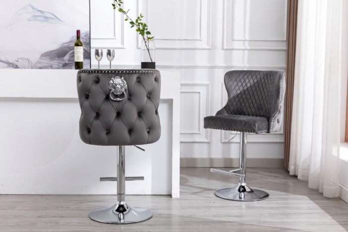 Valentino Grey Velvet Bar Stool