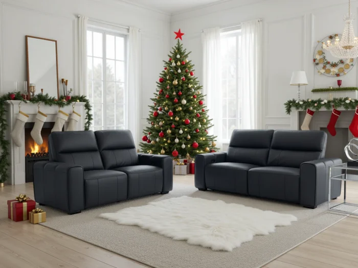 Bellagio Genuine Leather Electric Recliner Sofa Black 3+2 Set