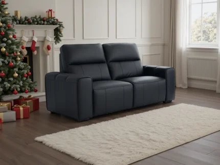 Bellagio Genuine Leather Electric Recliner Sofa Black 2 Seater