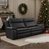 Boston Genuine Leather Electric Recliner Sofa Black 3 Seater