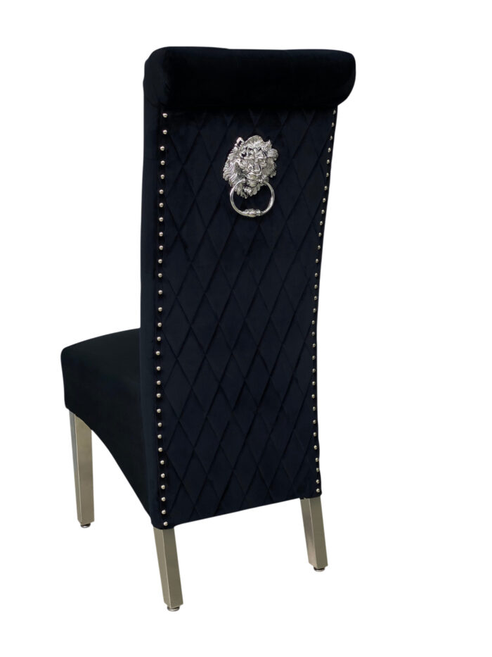 Sofia Black Colour Chrome Leg Lion Knocker Dining Chair Set of 2