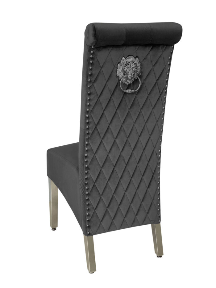 Sofia Grey Colour Chrome Leg Lion Knocker Dining Chair Set of 2