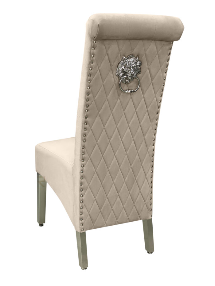 Sofia Mink Colour Chrome Leg Lion Knocker Dining Chair Set of 2