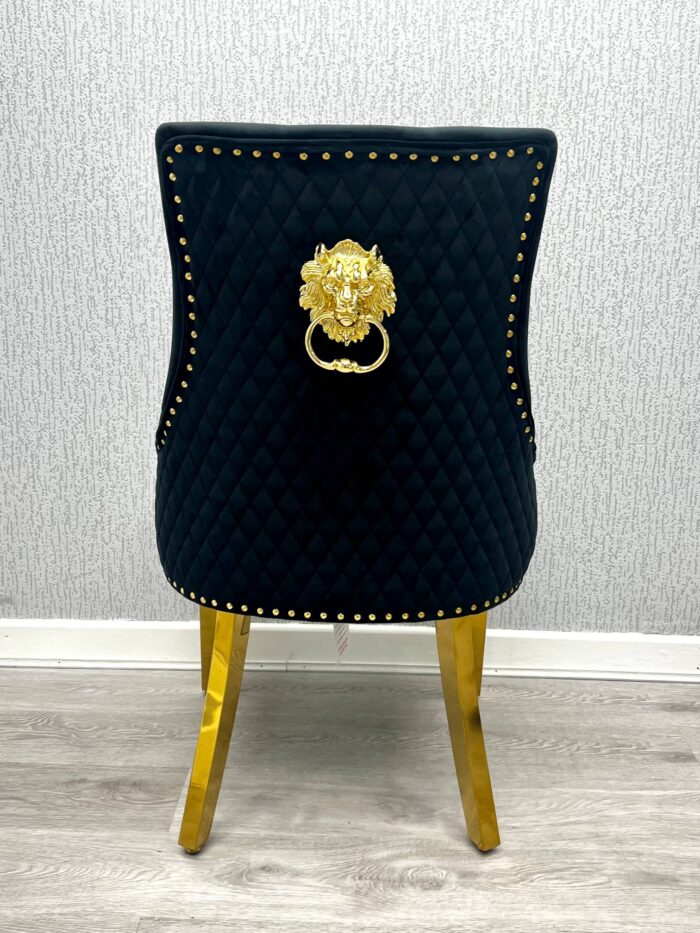 Majestic Black Gold Lion Knocker Chair Set of 2
