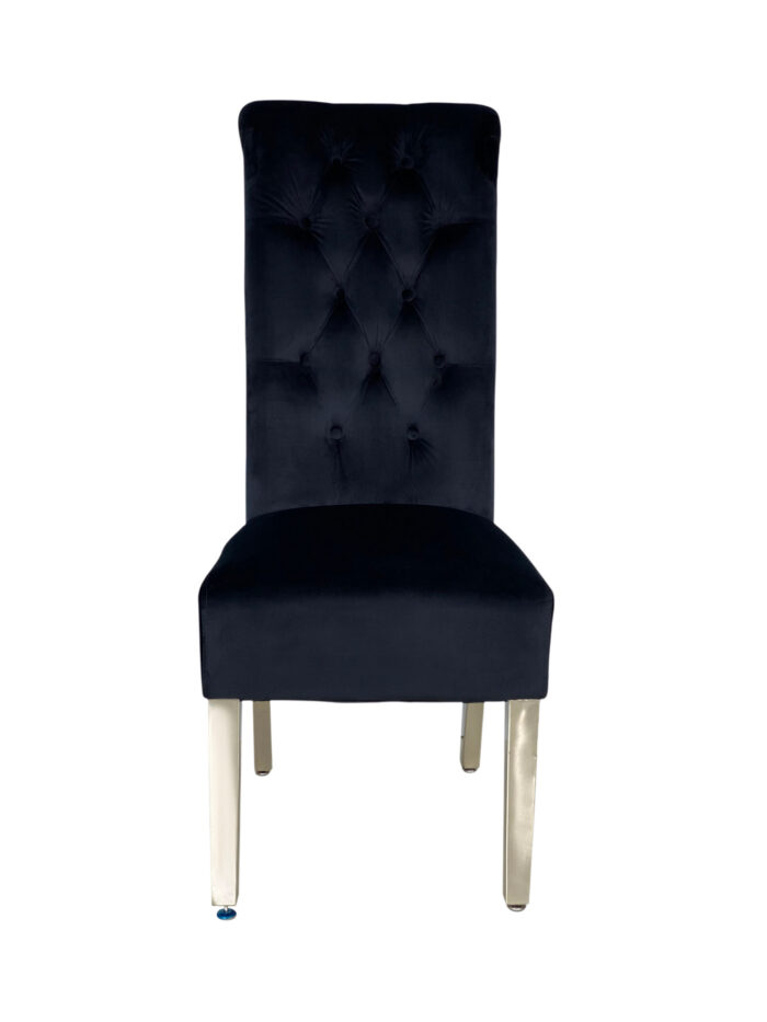 Sofia Black Colour Chrome Leg Lion Knocker Dining Chair Set of 2
