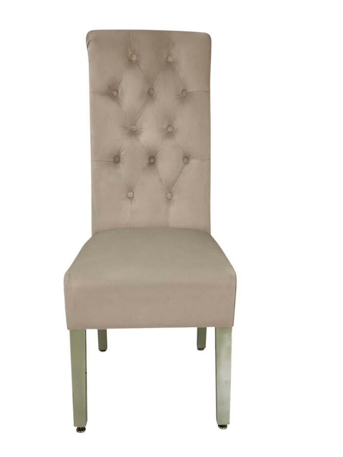 Sofia Mink Colour Chrome Leg Lion Knocker Dining Chair Set of 2