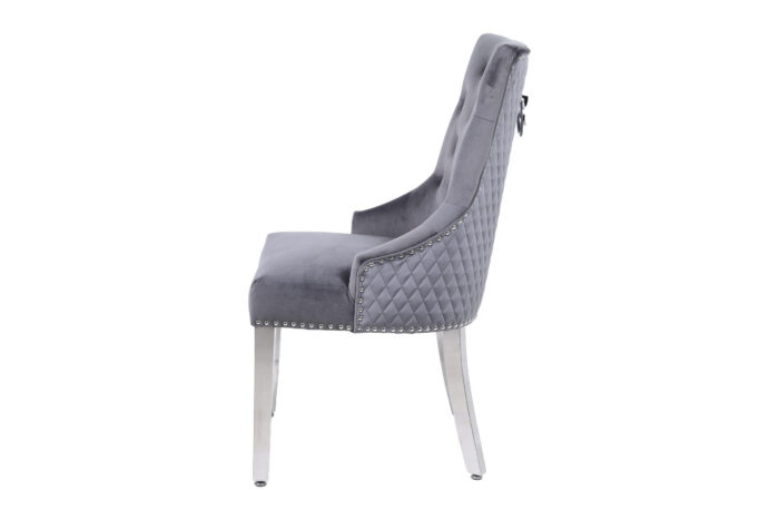 Majestic Round Knocker Grey Velvet Dining Chair Set of 2