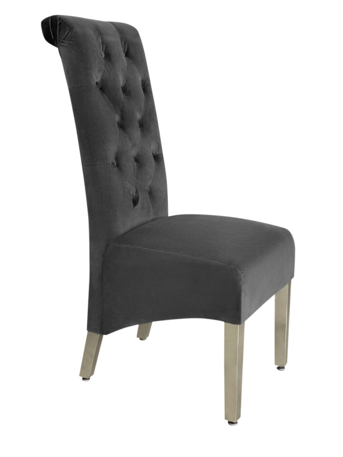 Sofia Grey Colour Chrome Leg Lion Knocker Dining Chair Set of 2