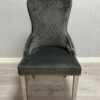 Victoria Dark Grey Ring Knocker Velvet Chair Set of 2