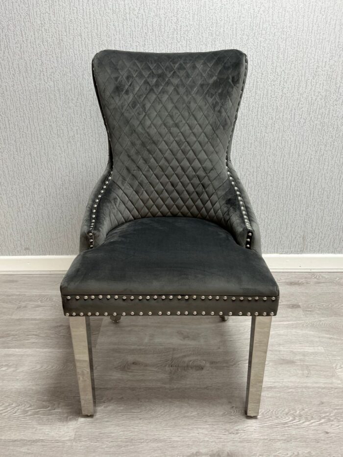 Victoria Dark Grey Ring Knocker Velvet Chair Set of 2