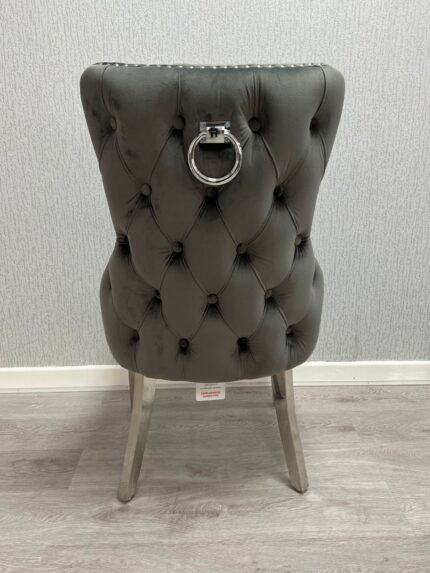 Victoria Dark Grey Ring Knocker Velvet Chair Set of 2