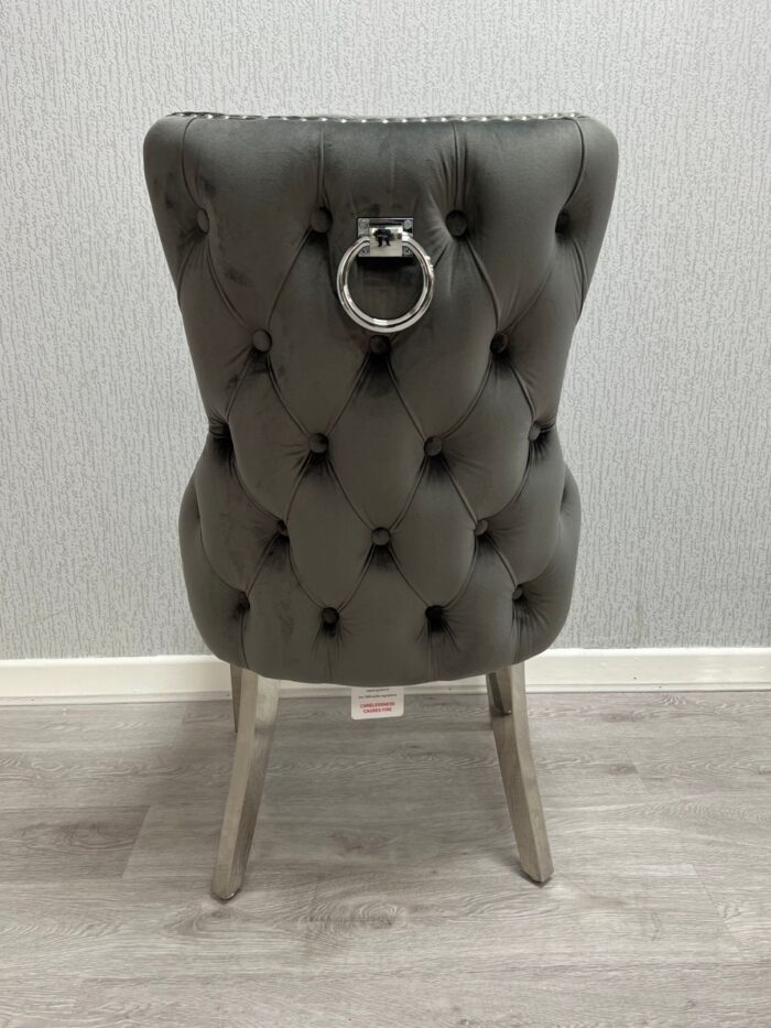 Victoria Dark Grey Ring Knocker Velvet Chair Set of 2