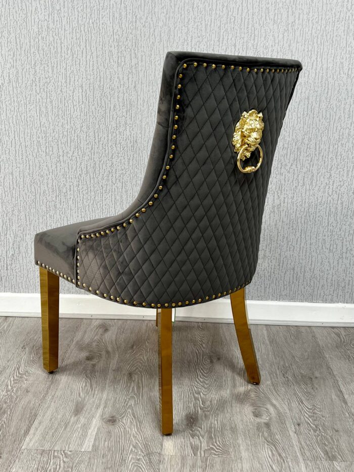 Majestic Grey Gold Lion Knocker Chair Set of 2