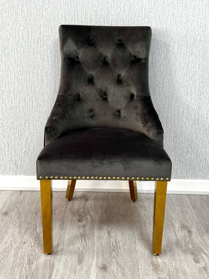 Majestic Grey Gold Lion Knocker Chair Set of 2