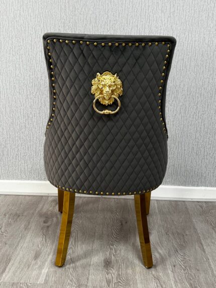 Majestic Grey Gold Lion Knocker Chair Set of 2