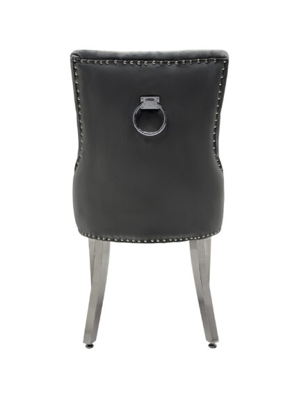 Valencia Hudson Grey PU Leather Dining Chair Ring Knocker Set of 2