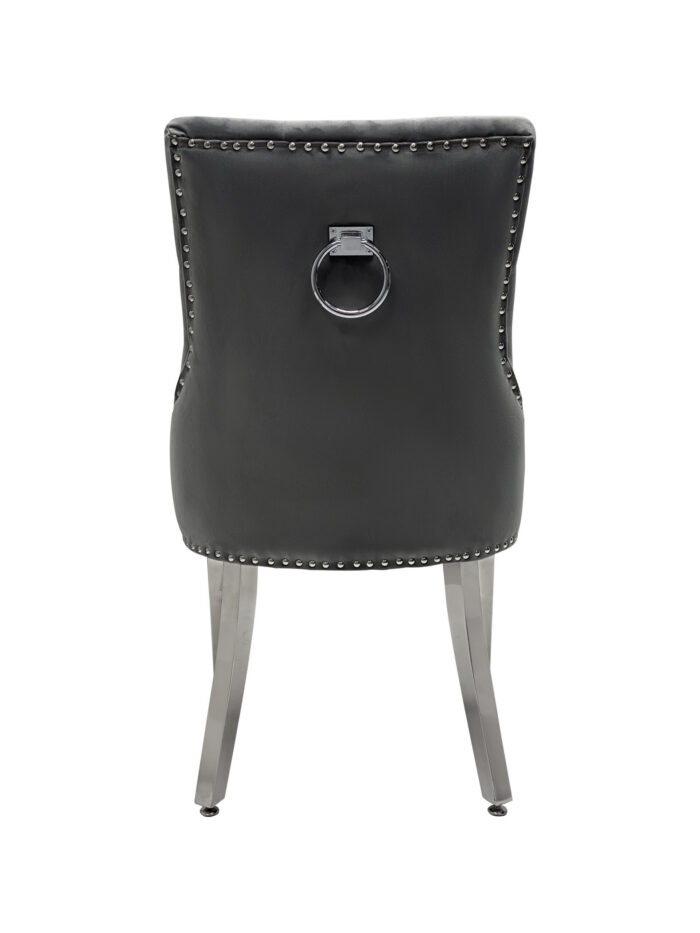 Valencia Hudson Grey PU Leather Dining Chair Ring Knocker Set of 2