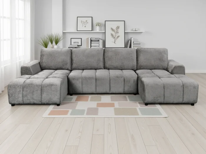 Shanghai Luxury Grey U Shape Corner Sofabed