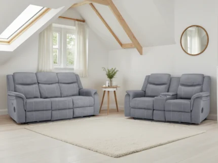Galaxy Tech Electric Recliner Sofa Grey Fabric 3+2 Set