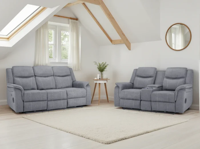Galaxy Tech Electric Recliner Sofa Grey Fabric 3+2 Set