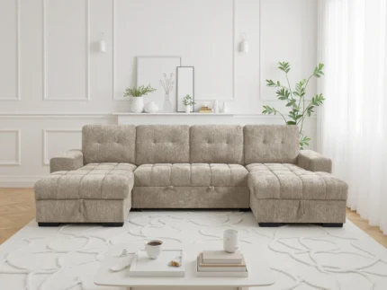HS537U-BEIGE Palermo Sofabed Beige U Shape Corner