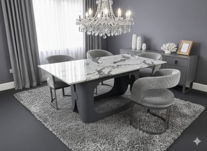 Lina Grey Dining Chair  Grey Metal Base Set of 2