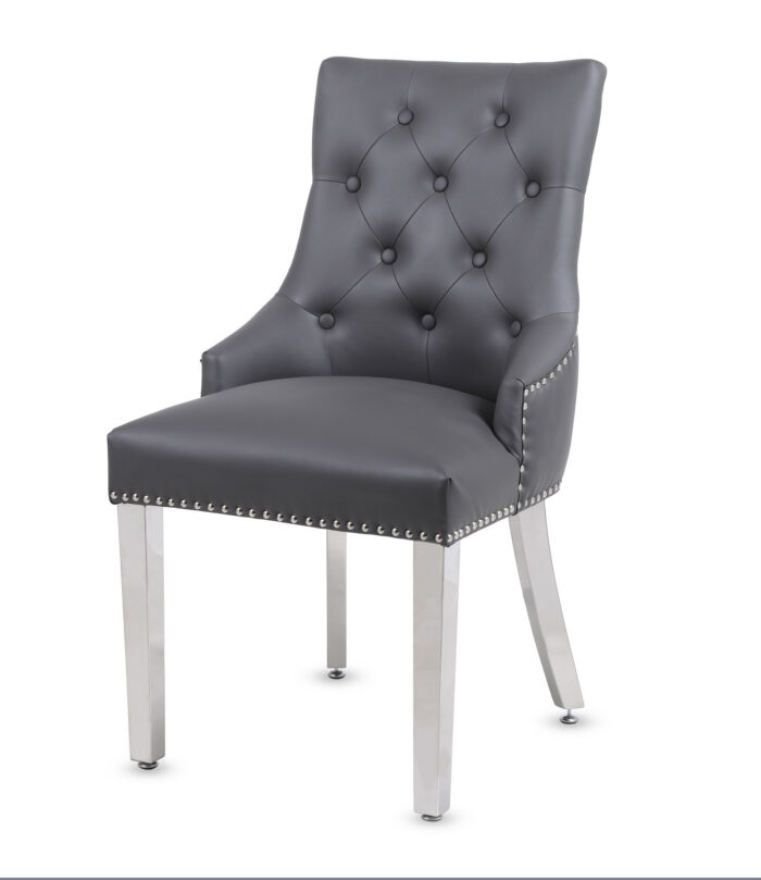 Valencia Hudson Grey PU Leather Dining Chair Ring Knocker Set of 2